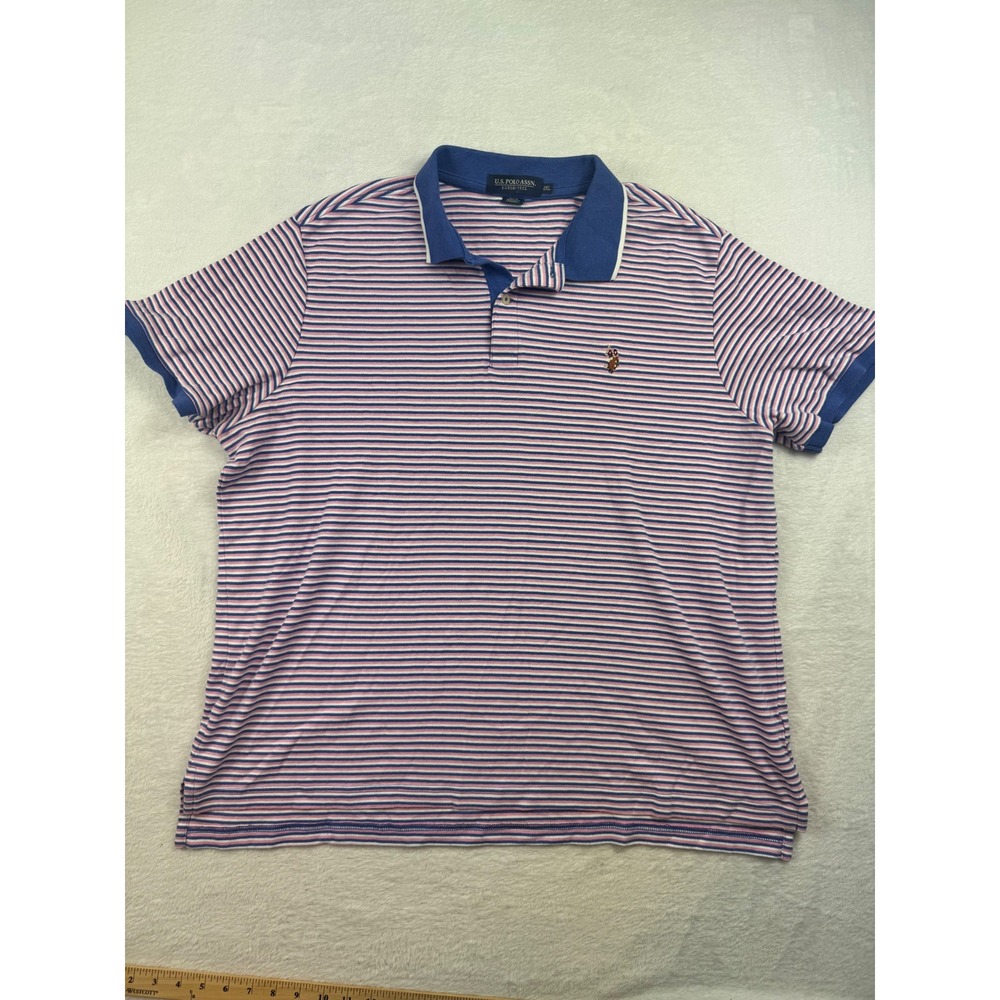 US Polo Assn Mens 2XL Luxury Feel Striped Polo Shirt Pink Blue White SS